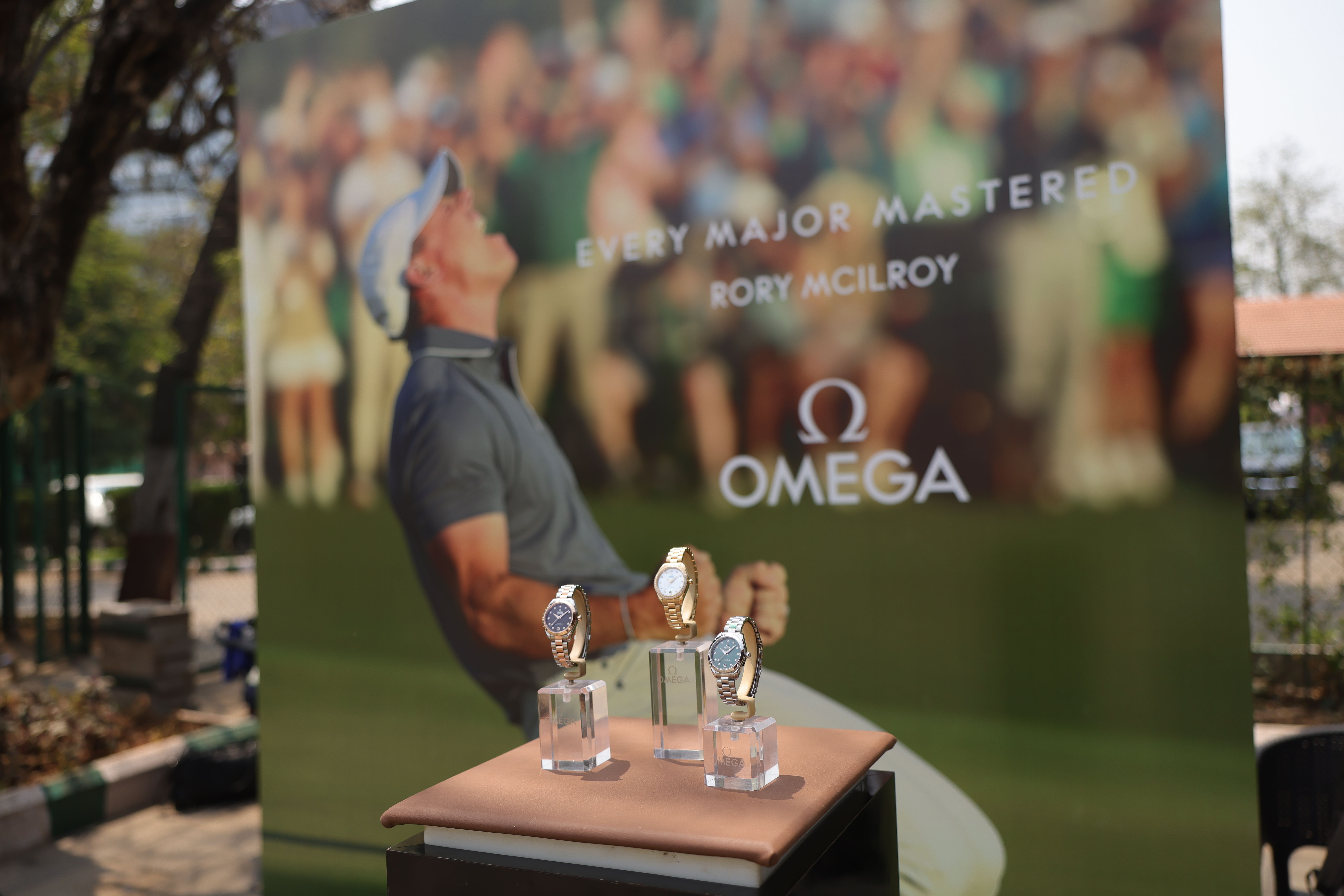 Omega Watches display at golf event showcasing luxury timepieces