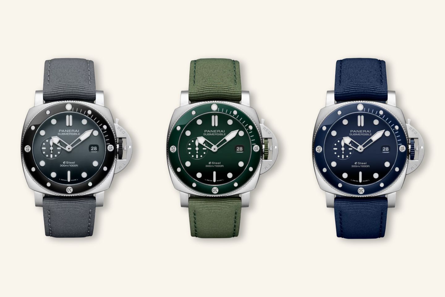 Panerai Submersible QuarantaQuattro eSteelTM timepiece collection.