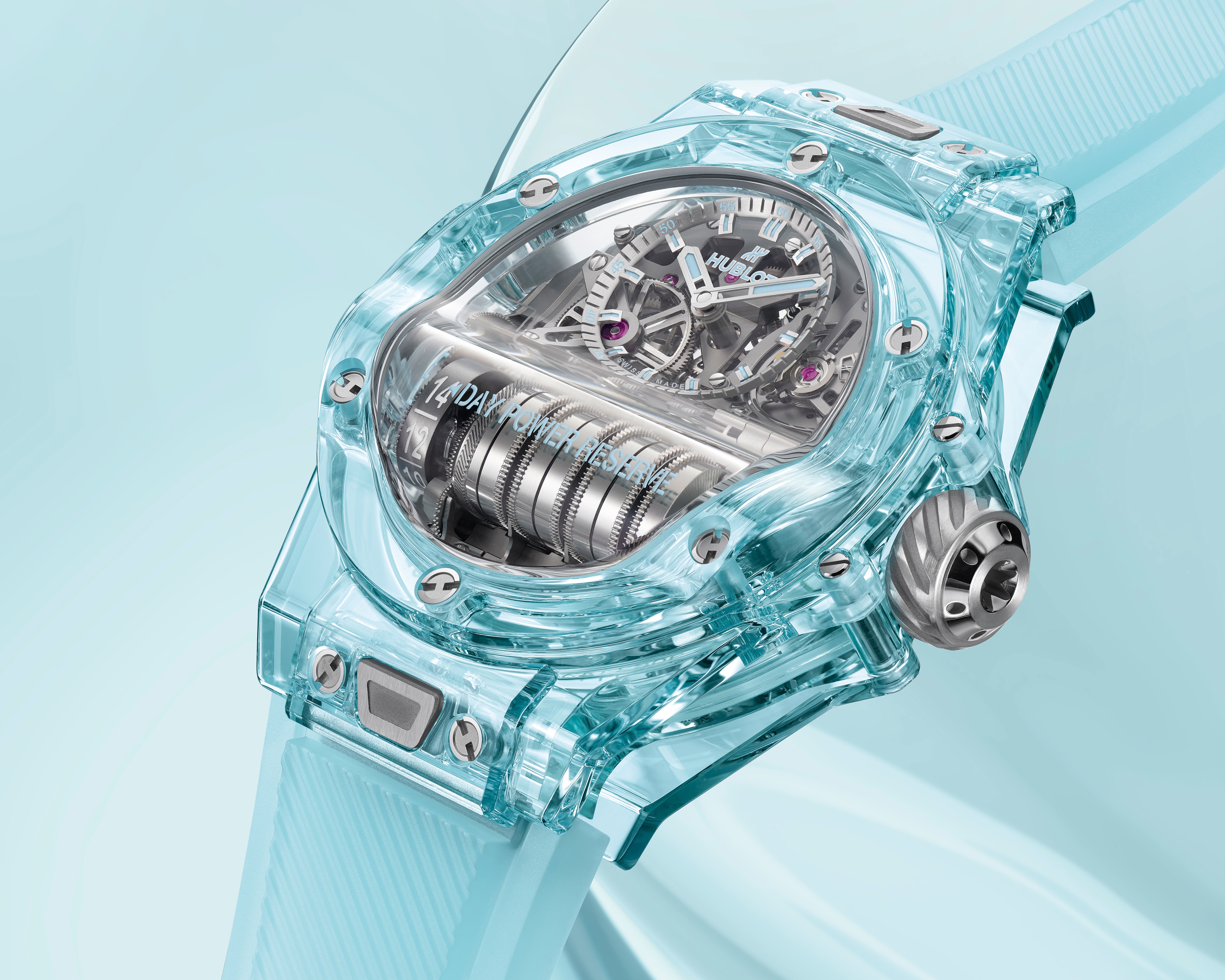 Watches And Wonders 2024: The Hublot Big Bang MP-11 14-Day Power Reserve Gets A Frozen Theme With A Translucent Blue Sapphire Case