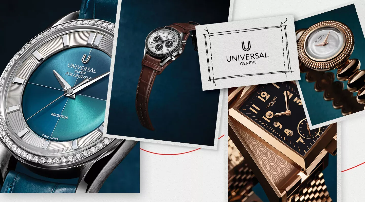 Universal Geneve watches collage featuring Polerouter Compax and vintage-inspired designs