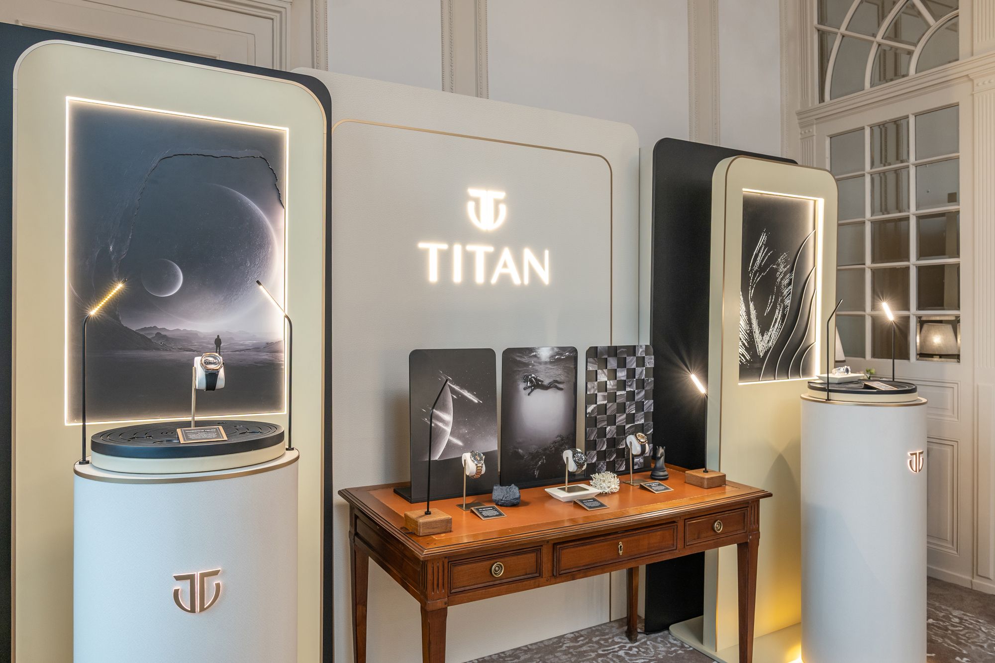 Titan Helios Luxe retail showcase with luxury watches display at Watches And Wonders Geneva
