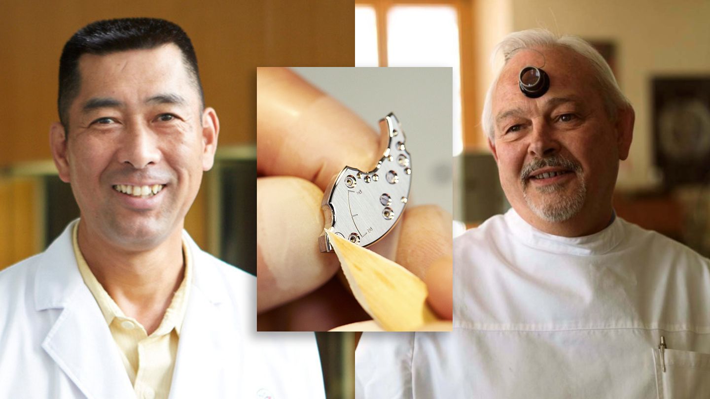 Yoshifusa Nakazawa (left) is the master watchmaker at Seiko’s Micro Artist Studio in Shiojiri. In establishing the decorated artisan workshop, Philippe Dufour (right) was consulted.