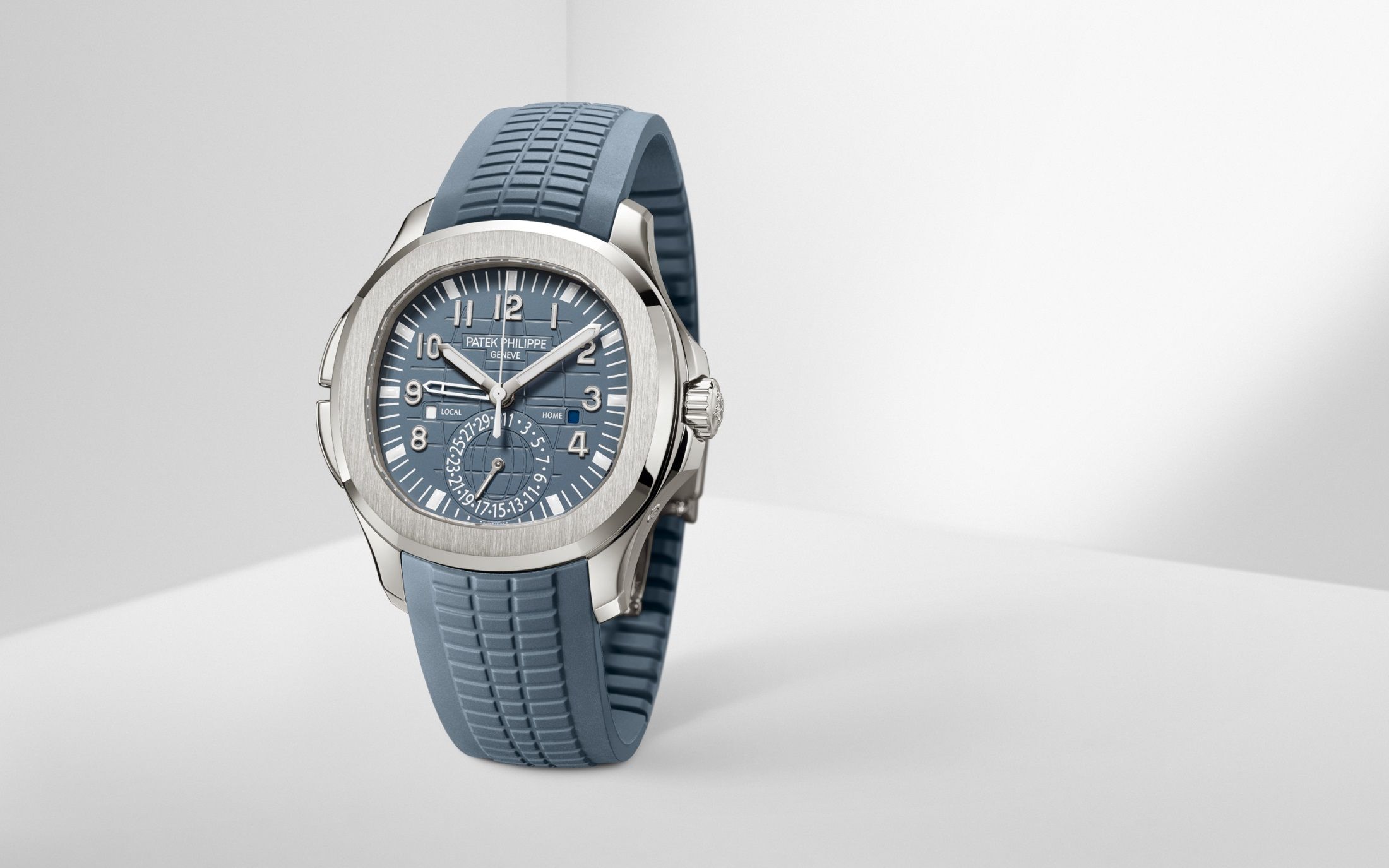 The Patek Philippe Aquanaut Travel Time Reference 5164 is a contemporary, elegant and casual travel watch