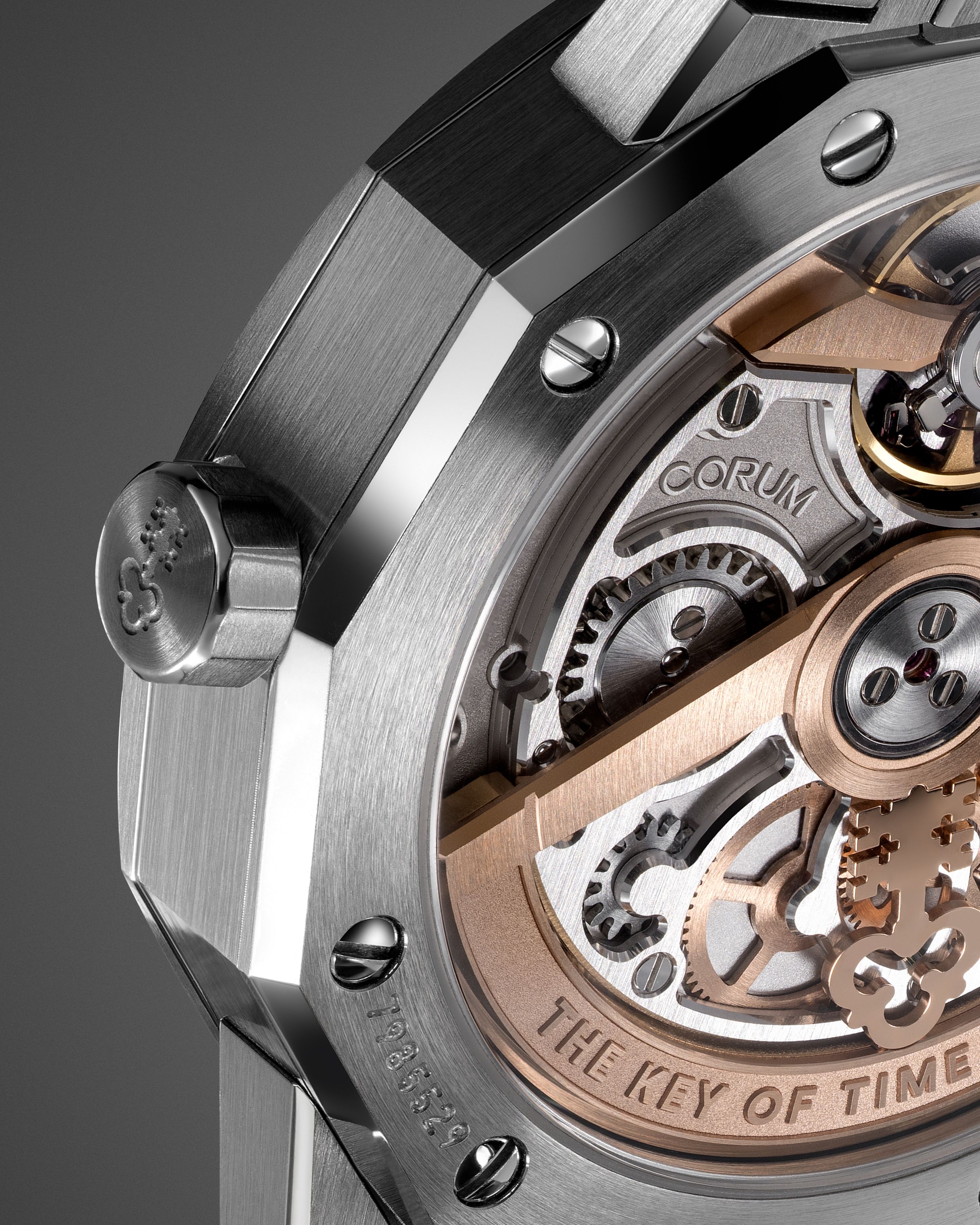 Corum watch movement close up showcasing mechanical craftsmanship and design