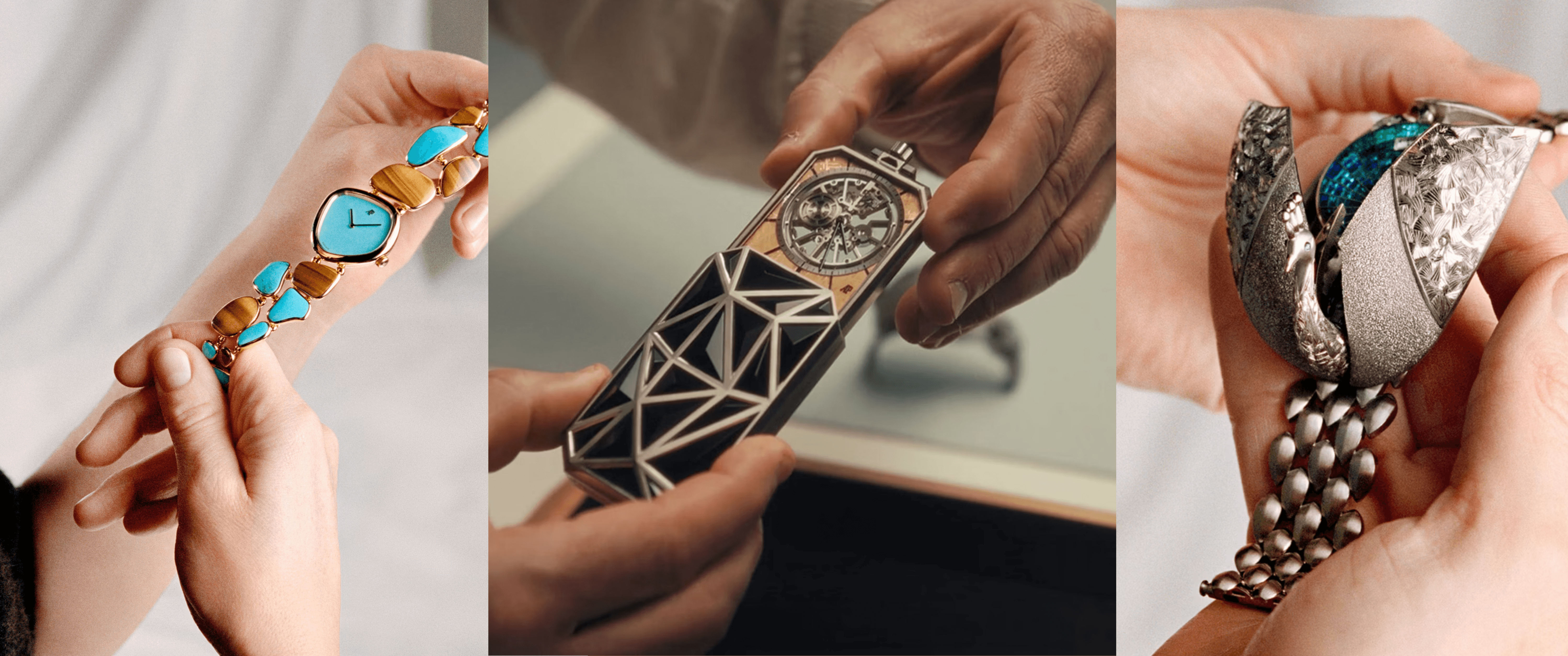 Audemars Piguet Etablisseurs collection artisan jewelry watches with turquoise and gold handcrafted design