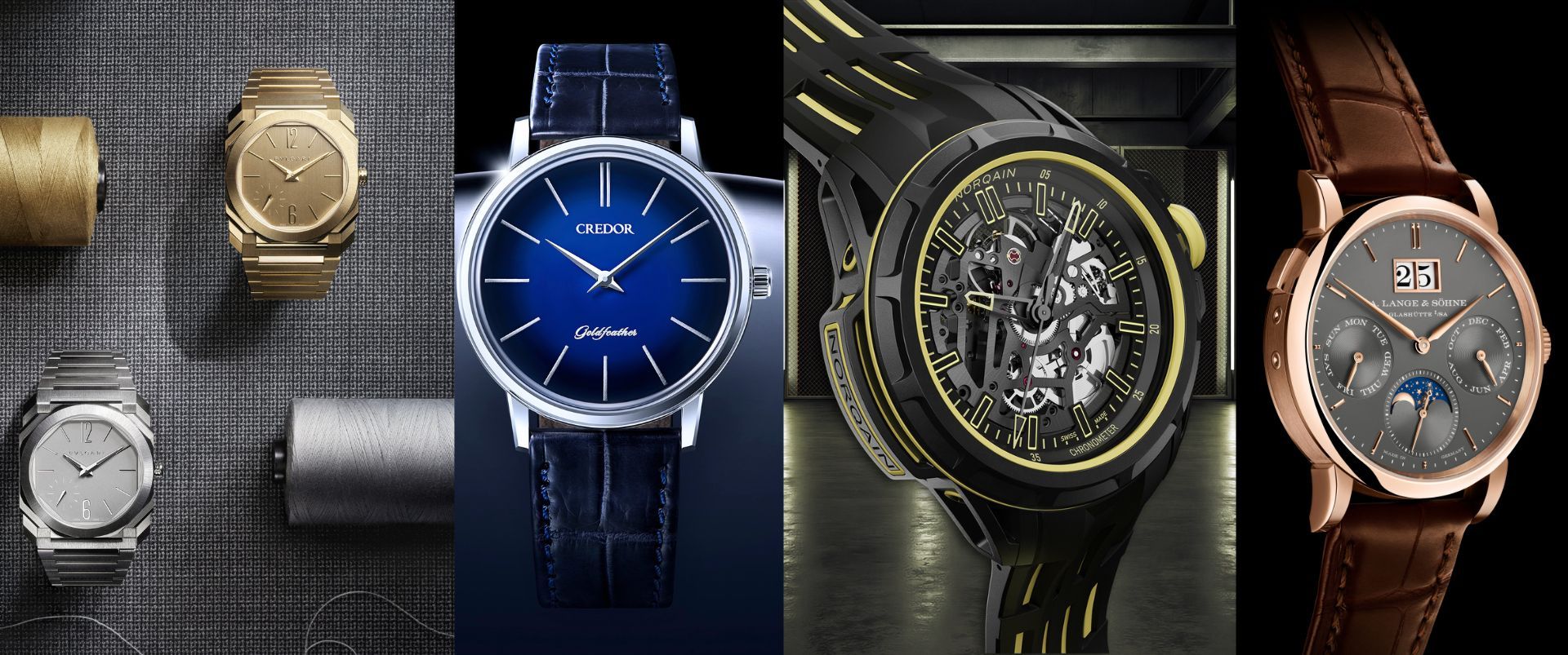 Luxury watches lineup from Watches And Wonders featuring Bvlgari Octo Finissimo Credor Norqain and A Lange Sohne