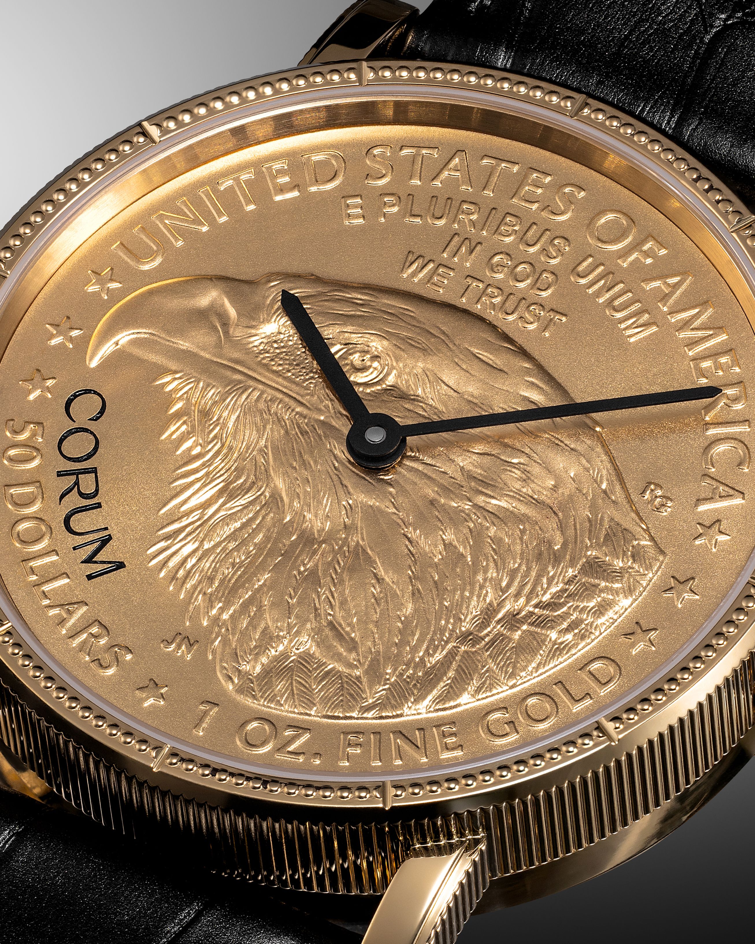 Corum Coin watch dial made from gold coin with detailed eagle design