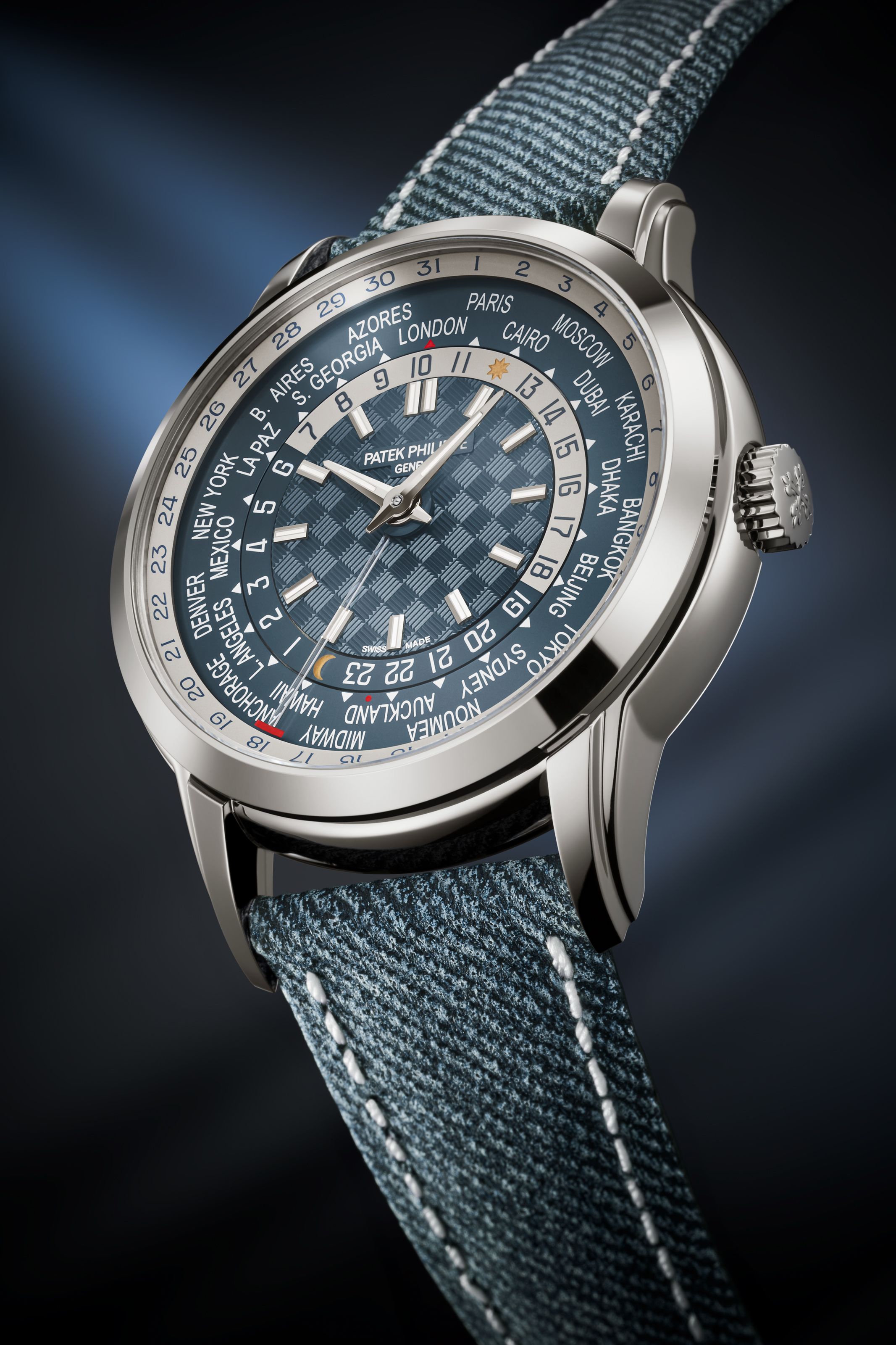 The Patek Philippe World Time Reference 5330G-001 offers an 18k white gold case
