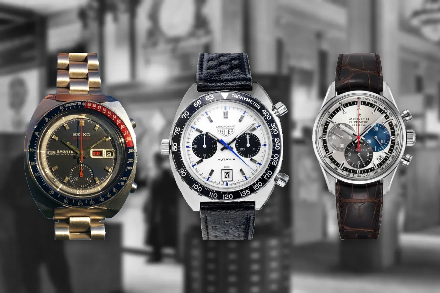 Three contenders participated in the race to develop the world's first automatic chronograph: Seiko, operating independently in Japan, Zenith and a collaborative effort among Swiss brands Heuer, Breitling and Hamilton-Buren