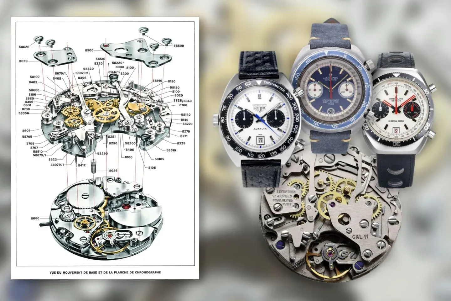 The Caliber 11’s chronograph module was mated with the modified version of Bruen's micro-rotor movements (calibers 1000 and 1001)