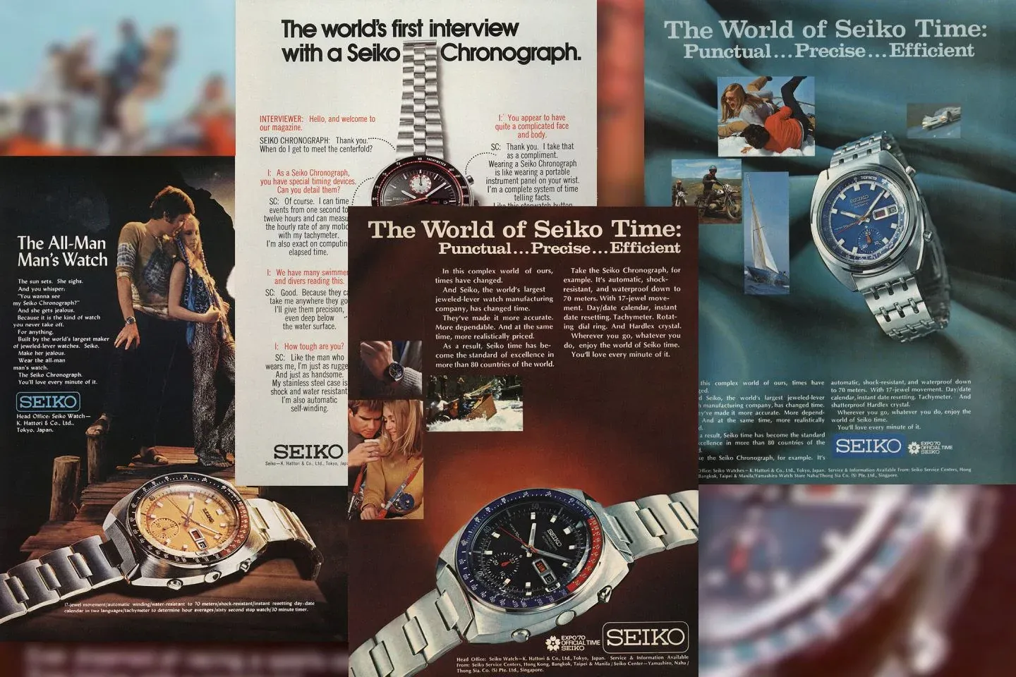 Early advertising campaigns for the Seiko 6139 Speedtime