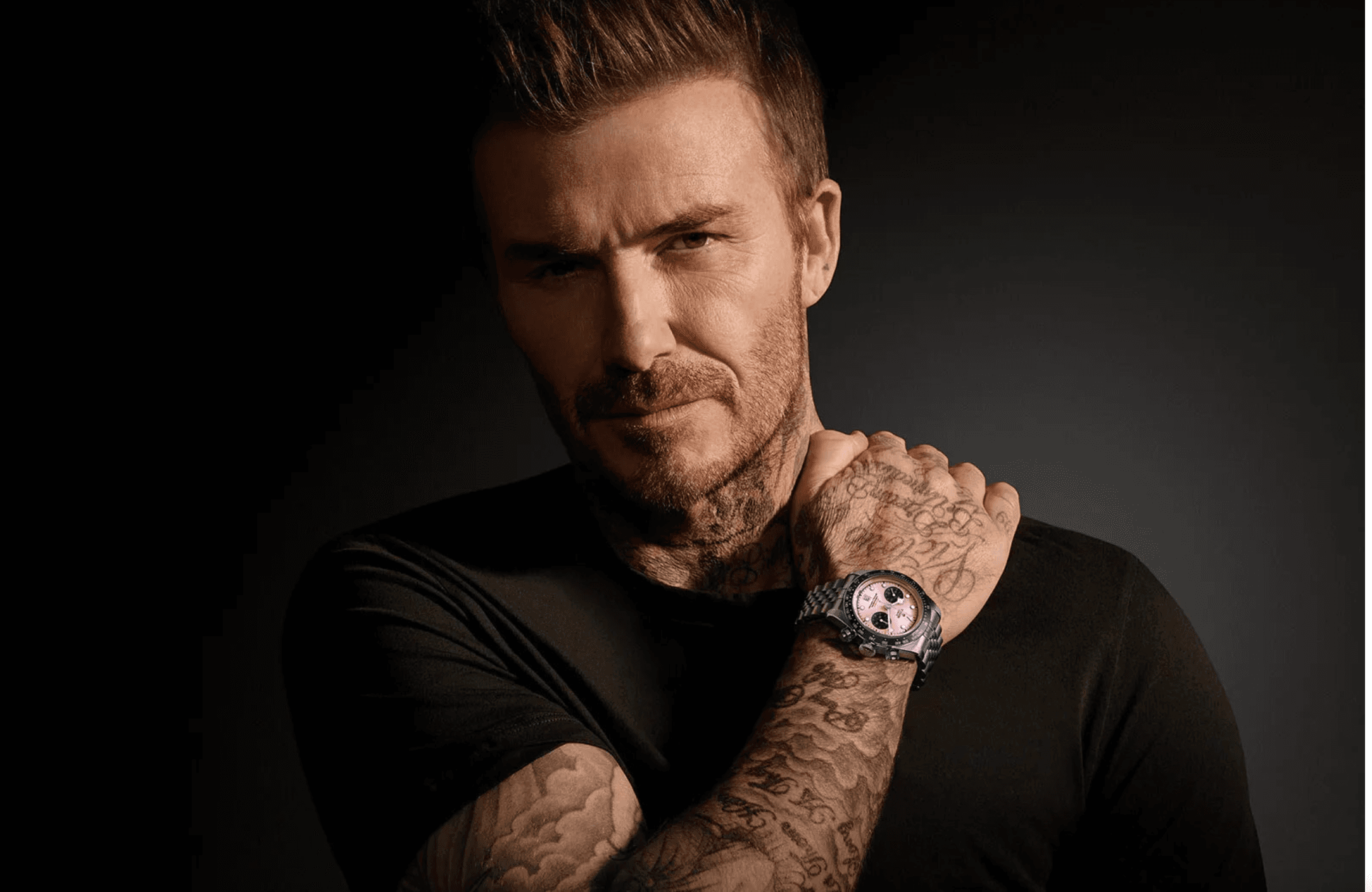 David Beckham wears Tudor Black Bay Chrono Pink