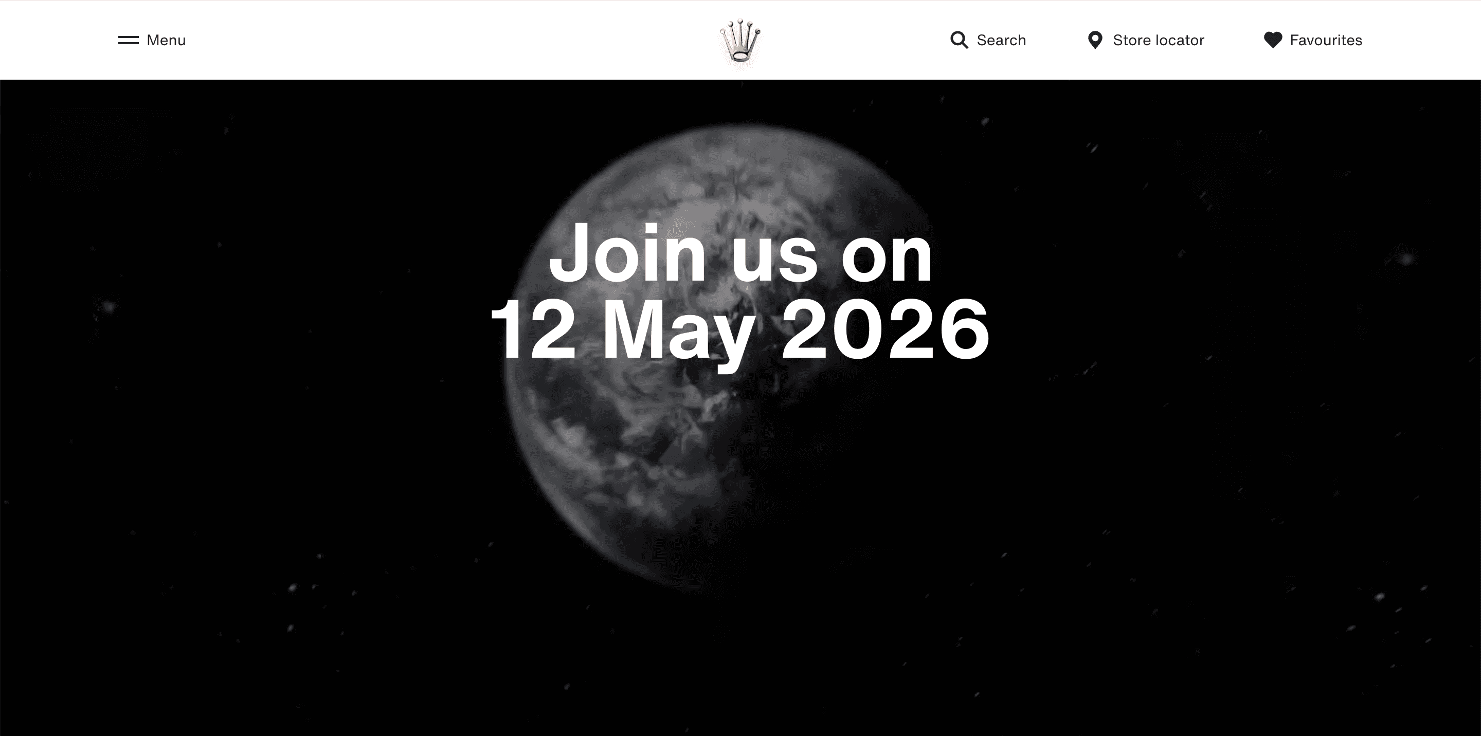 Rolex May 12 teaser announcement screen with moon visual hinting at upcoming launch and precision theme