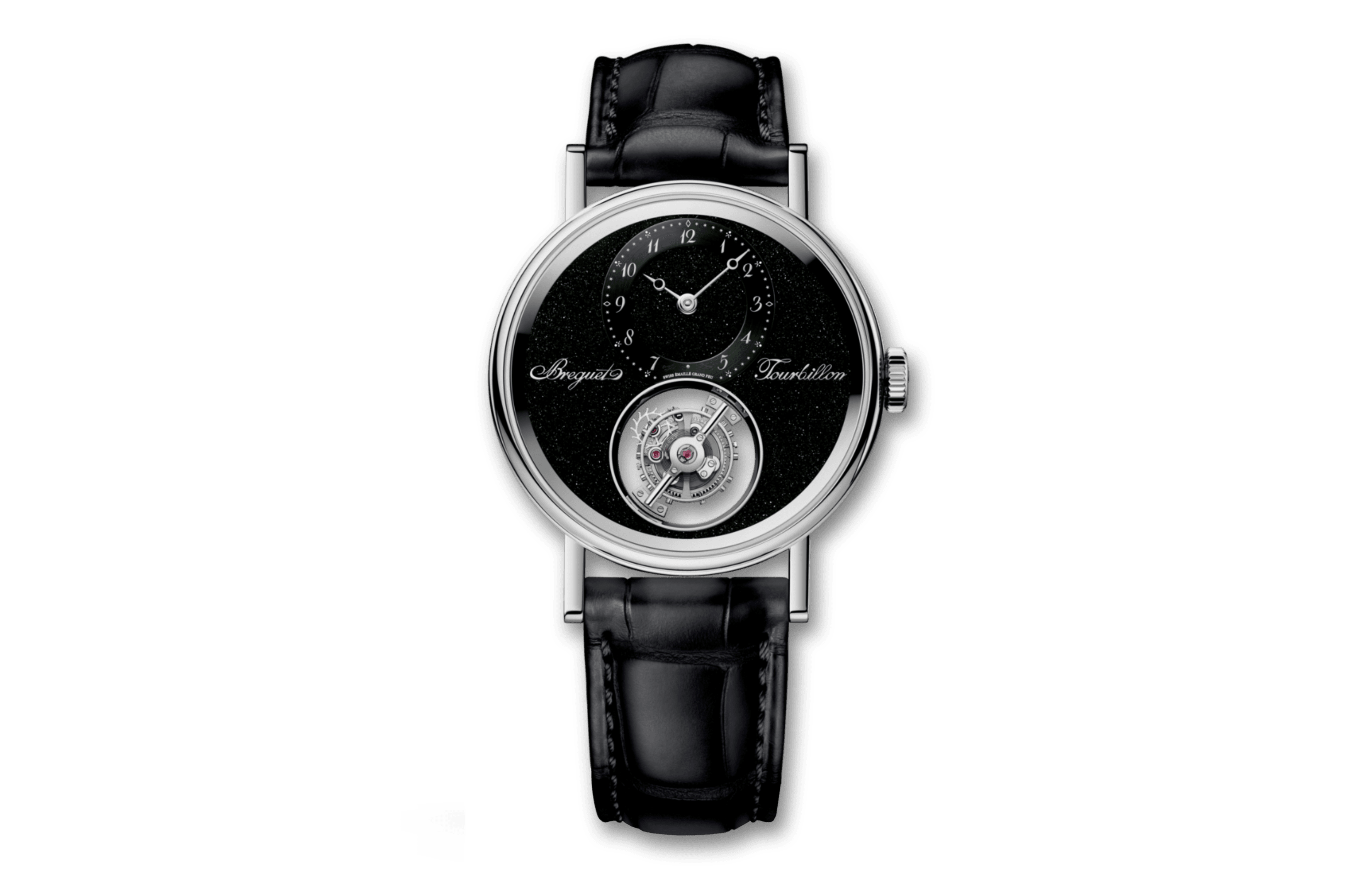 Breguet Classique Tourbillon Sidéral 7255 featuring the world's first flying tourbillon with a mysterious display and Grand Feu enamel dial