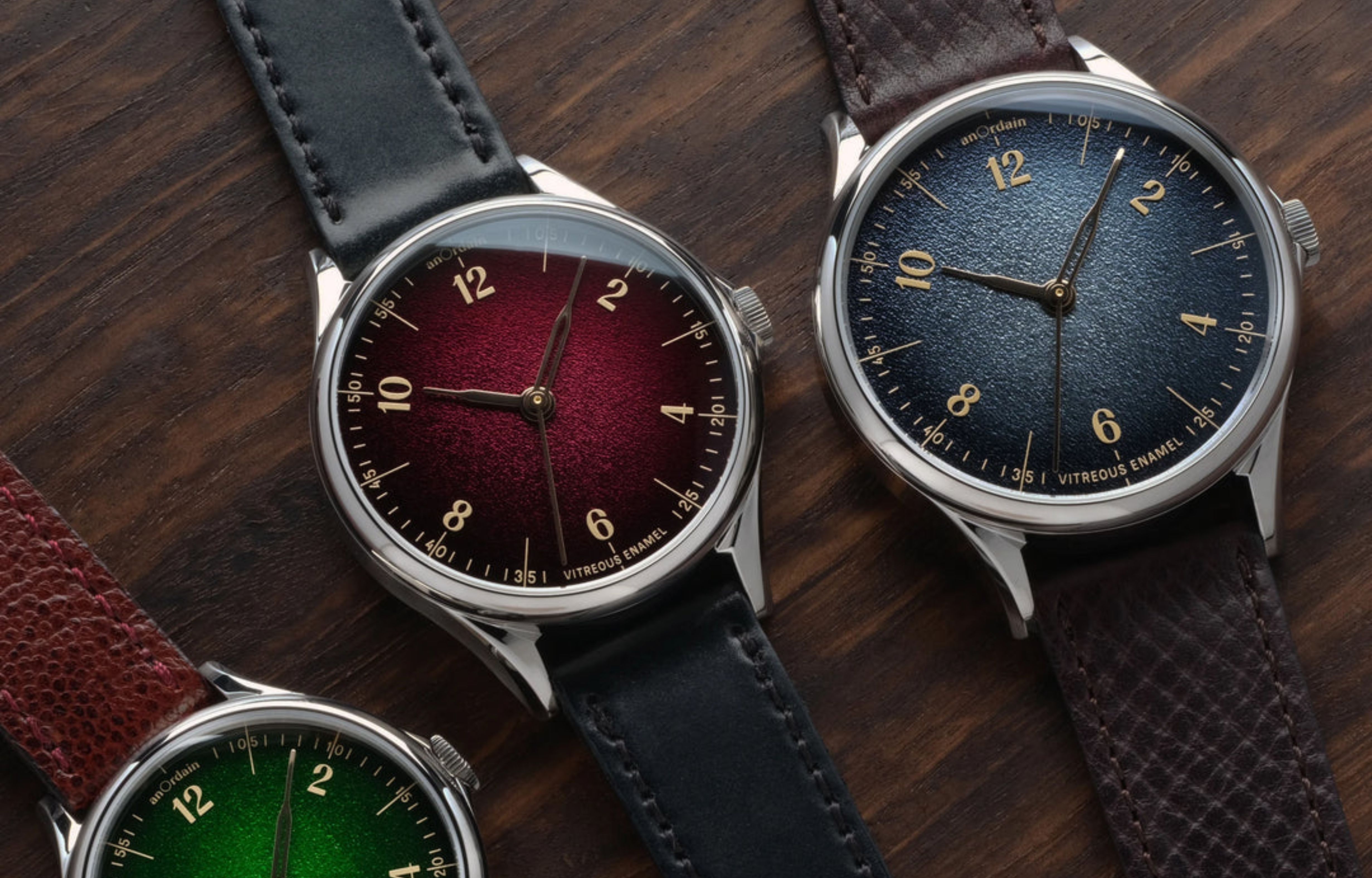 anOrdain Model 1 Fumé watches with handcrafted Grand Feu enamel dials by the Scottish independent watchmaker