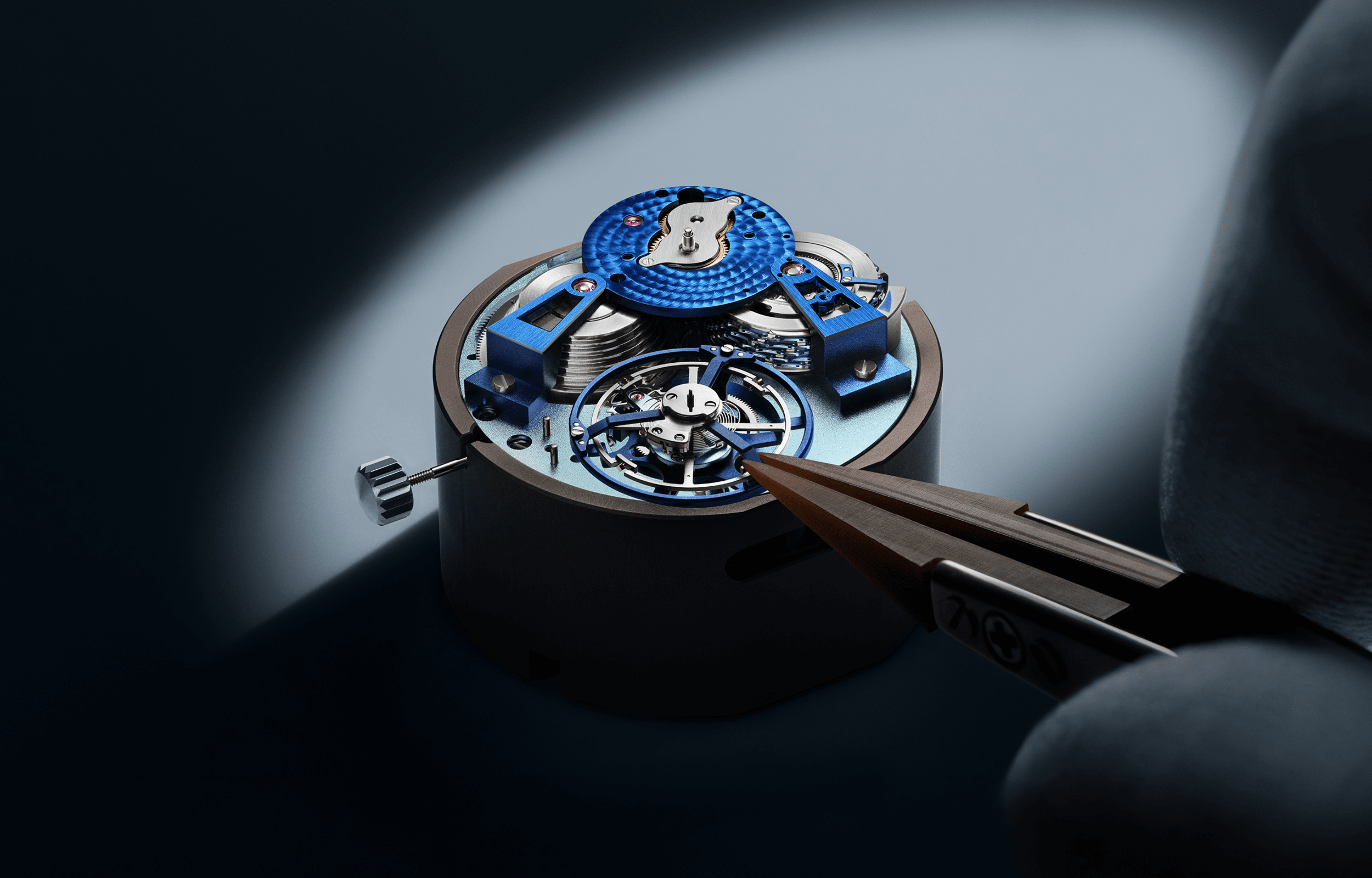 Assembly of the Breguet Caliber 569 tourbillon cage showcasing the handcrafted fusee-and-chain movement of the Tradition Tourbillon 7047