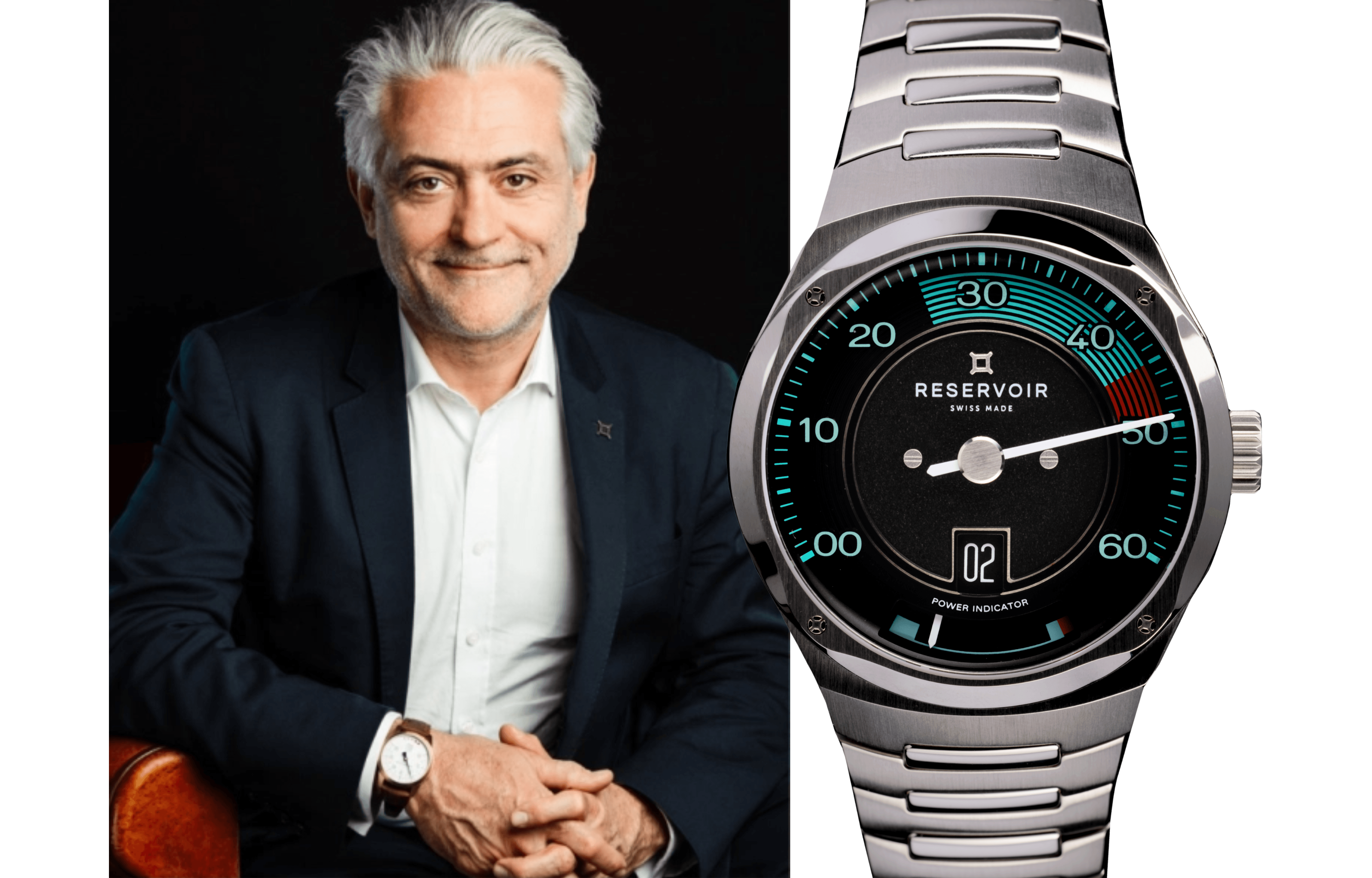 Reservoir founder François Moreau alongside the Reservoir Kanister Mark II luxury instrument-inspired watch