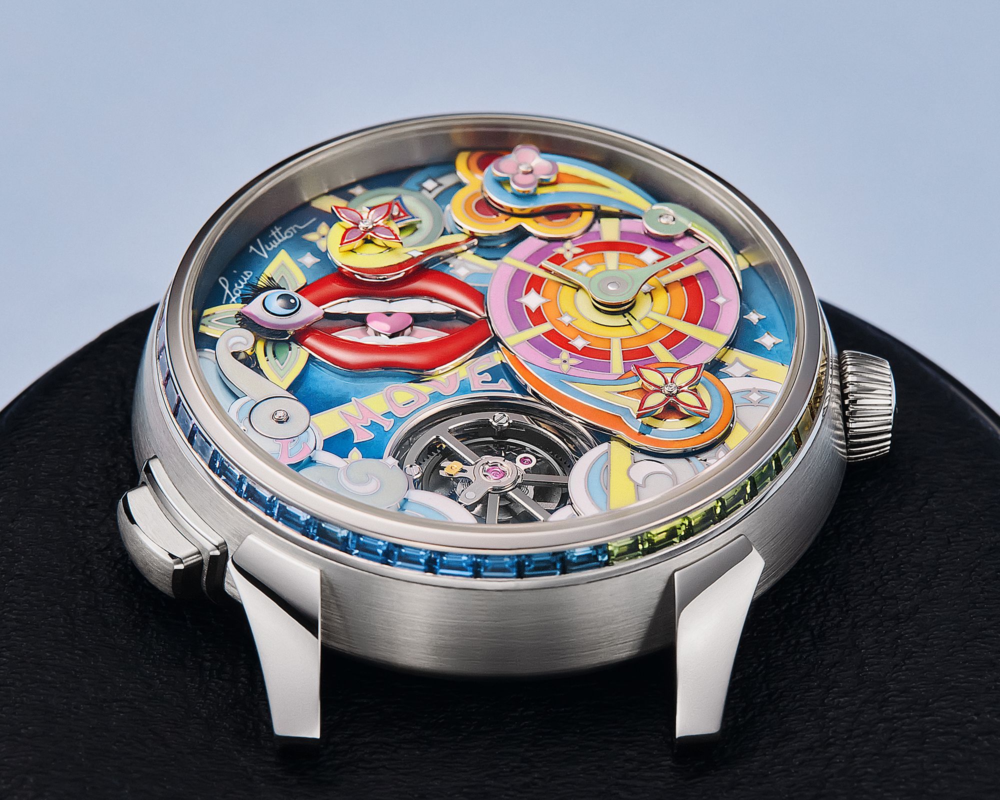 Louis Vuitton dial showcasing over 250 hours of meticulous handwork and enamel artistry