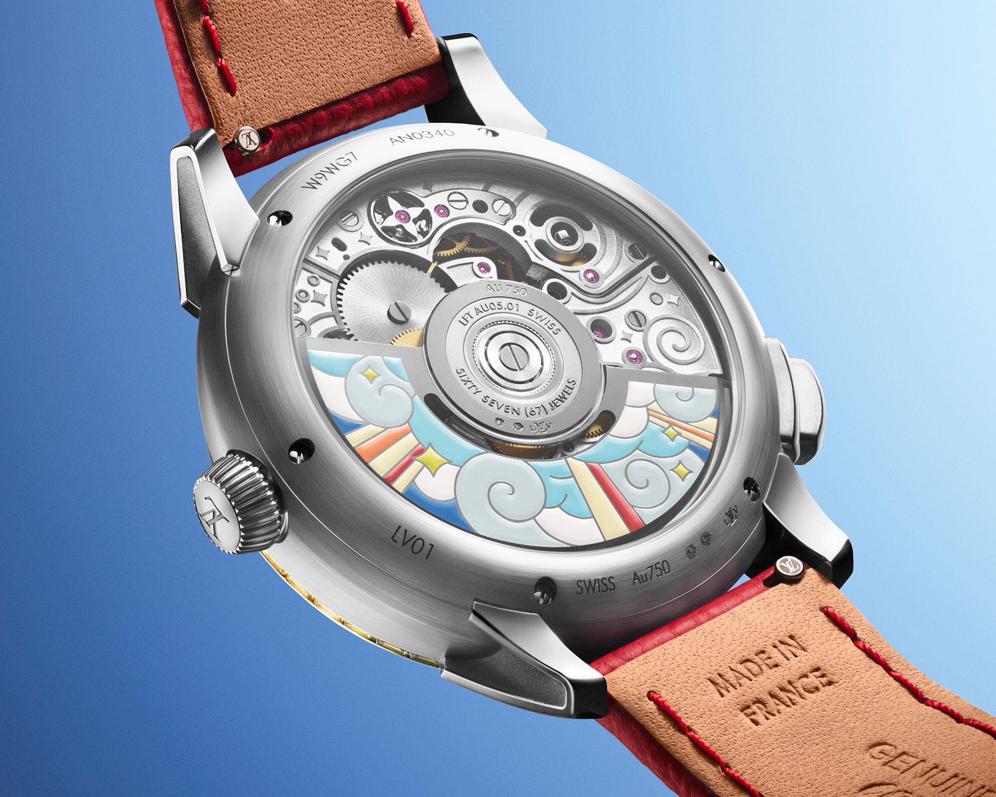 Louis Vuitton Tambour Taiko caseback revealing mechanical movement and artistic automata construction