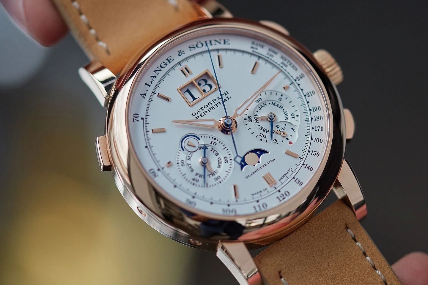 The Datograph Perpetual is the first Lange wristwatch to feature a chronograph and a perpetual calendar