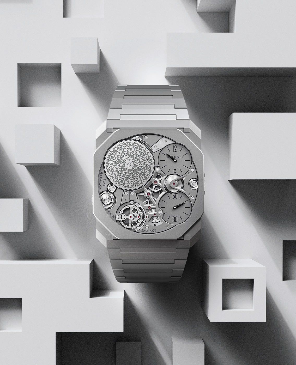 Bulgari Octo Finissimo Ultra with the laser etched QR code to access the virtual dimension, Limited to 10 pieces.