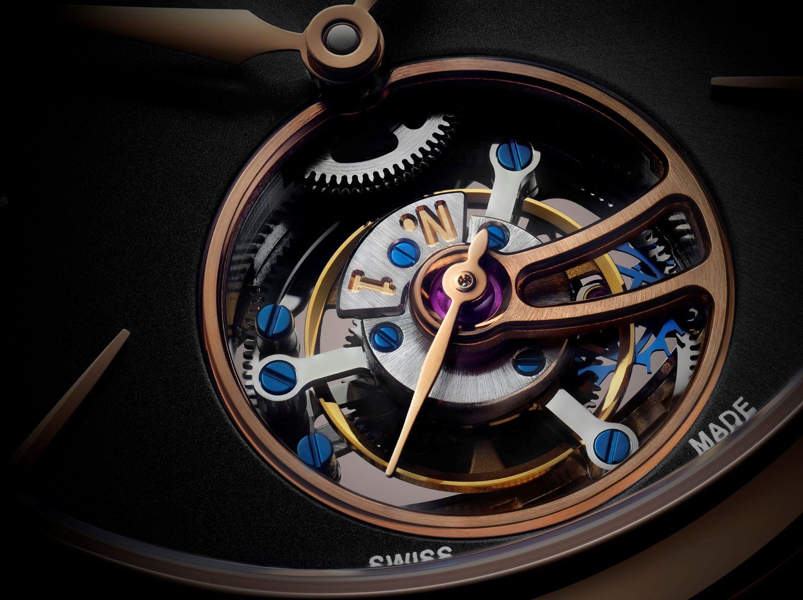 A discreet hand passing above the tourbillon cage marks off the seconds.