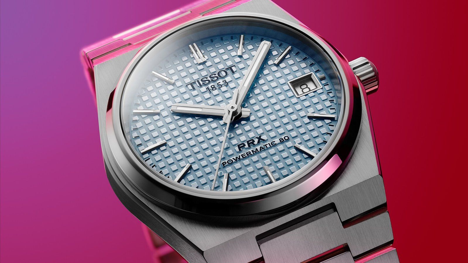 Stainless steel timepiece with a waffle-designed dial