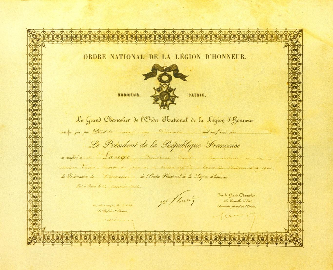 Emil_Lange_certificat_grand_chancelier_de_la_legion_d_honneur