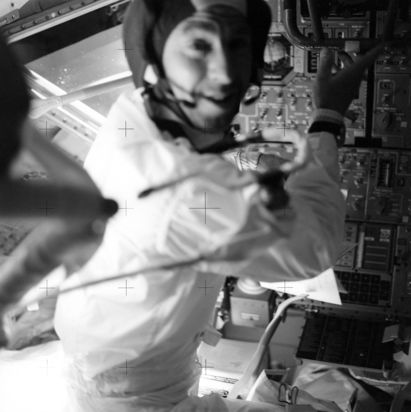 James Lovell at his position in the Lunar Module - Image courtesy NASA