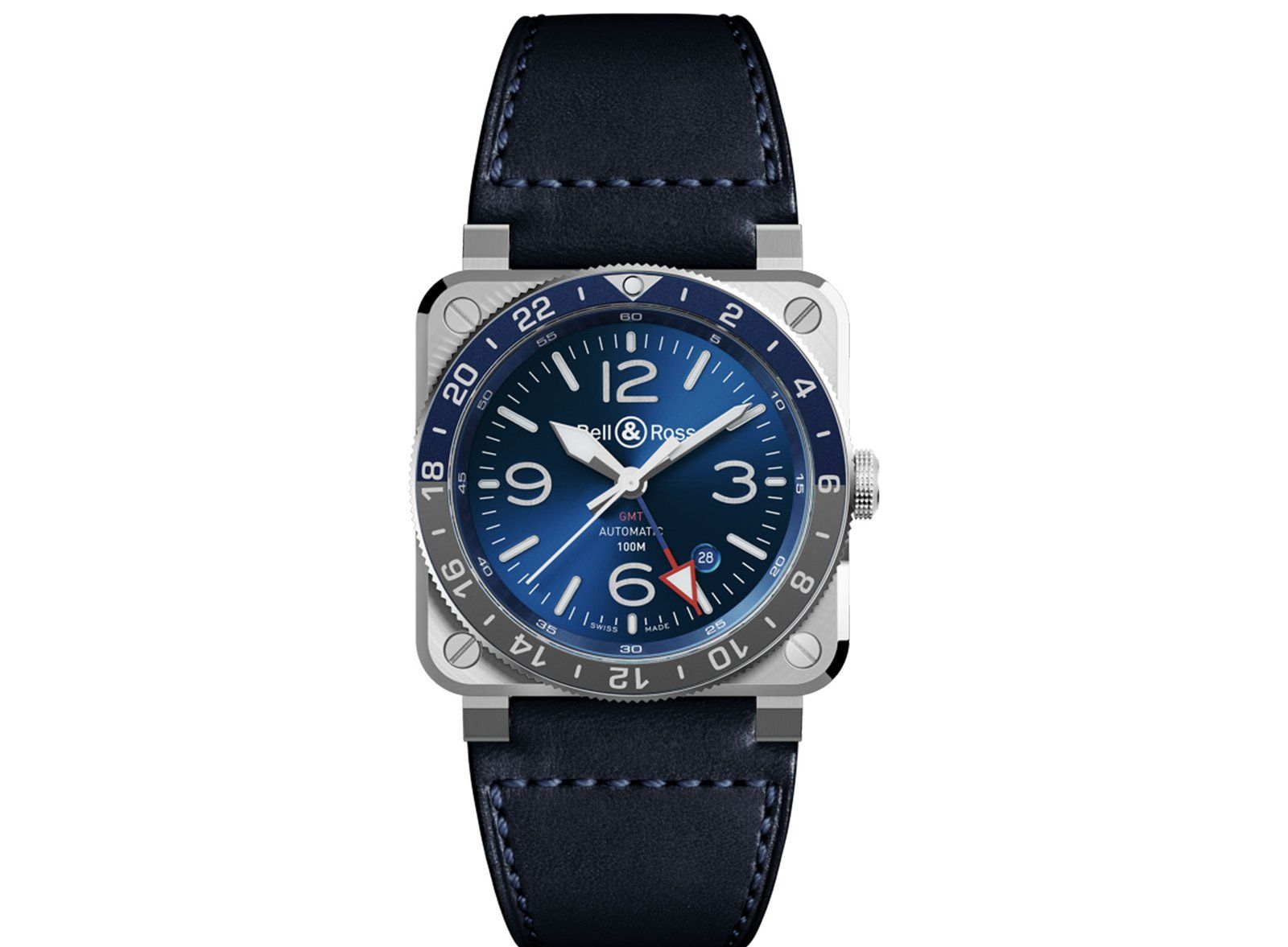 The watch allows quick setting of the GMT hand, independently of the hour
