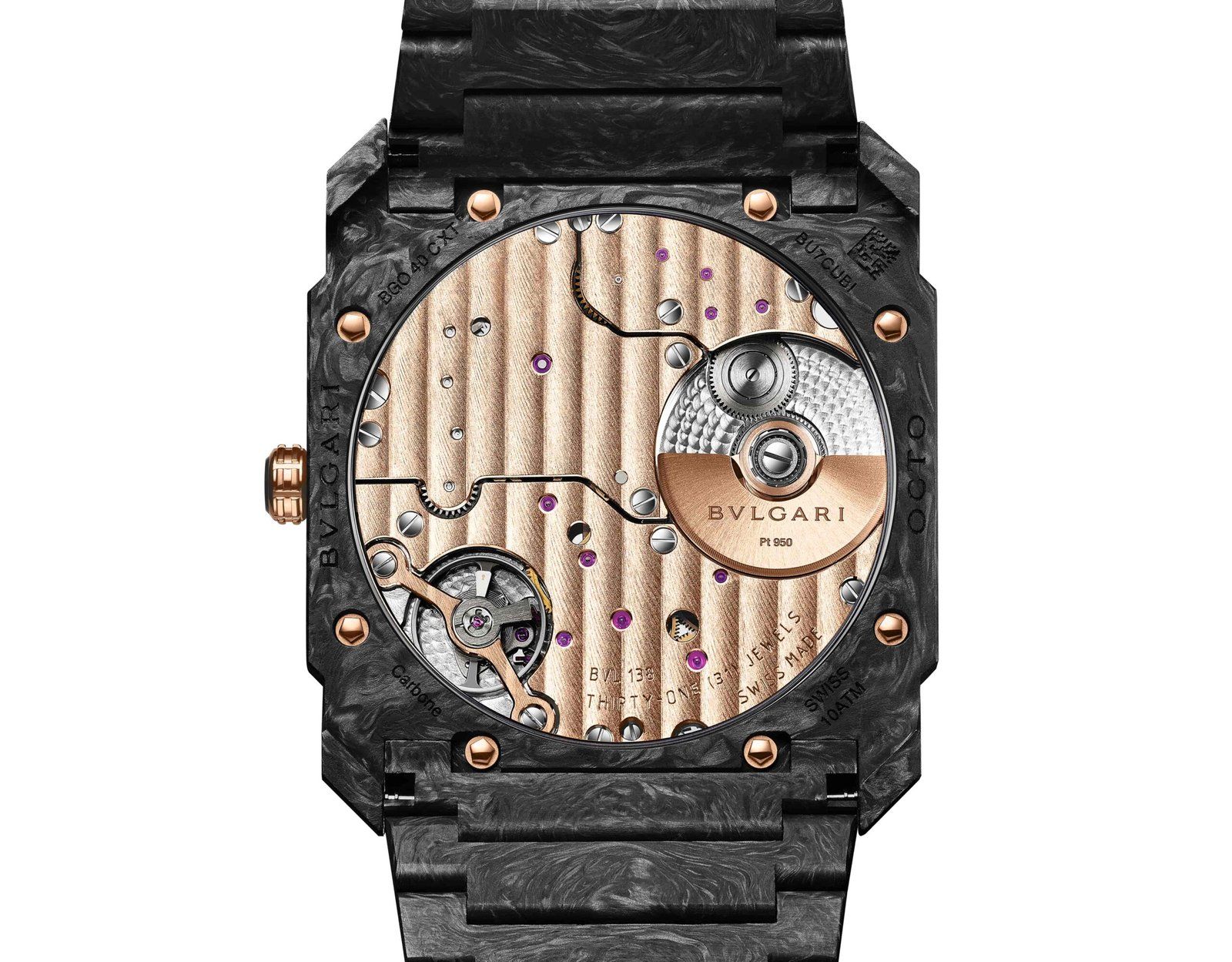 Hand-wound BVL 138 powers the Octo Finissimo CarbonGold Automatic