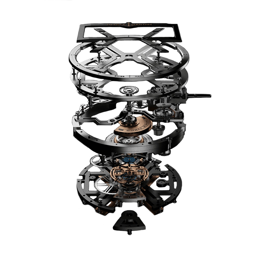 The caliber UN-172 embeds a flying tourbillon nestled in a unique cage in the shape of an X