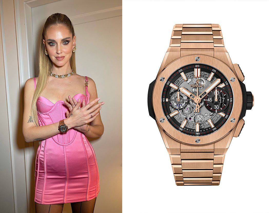 Hublot Global Ambassador, entrepreneur and fashion icon Chiara Ferragni wore the dazzling Big Bang Unico Integral King Gold with a Versace dress to an after party.