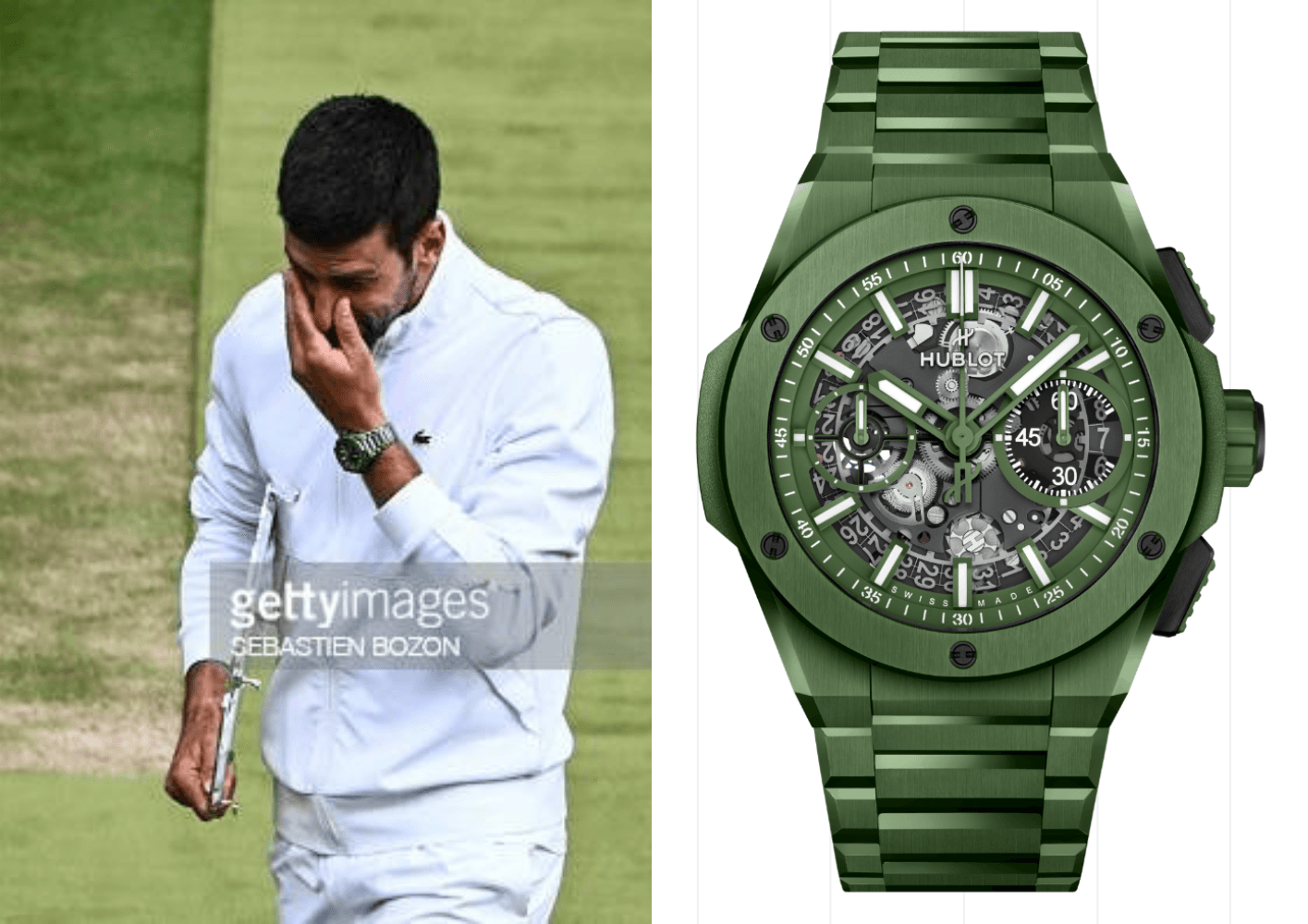 Novak Djokovic wearing Hublot Big Bang Integral Green Ceramic.