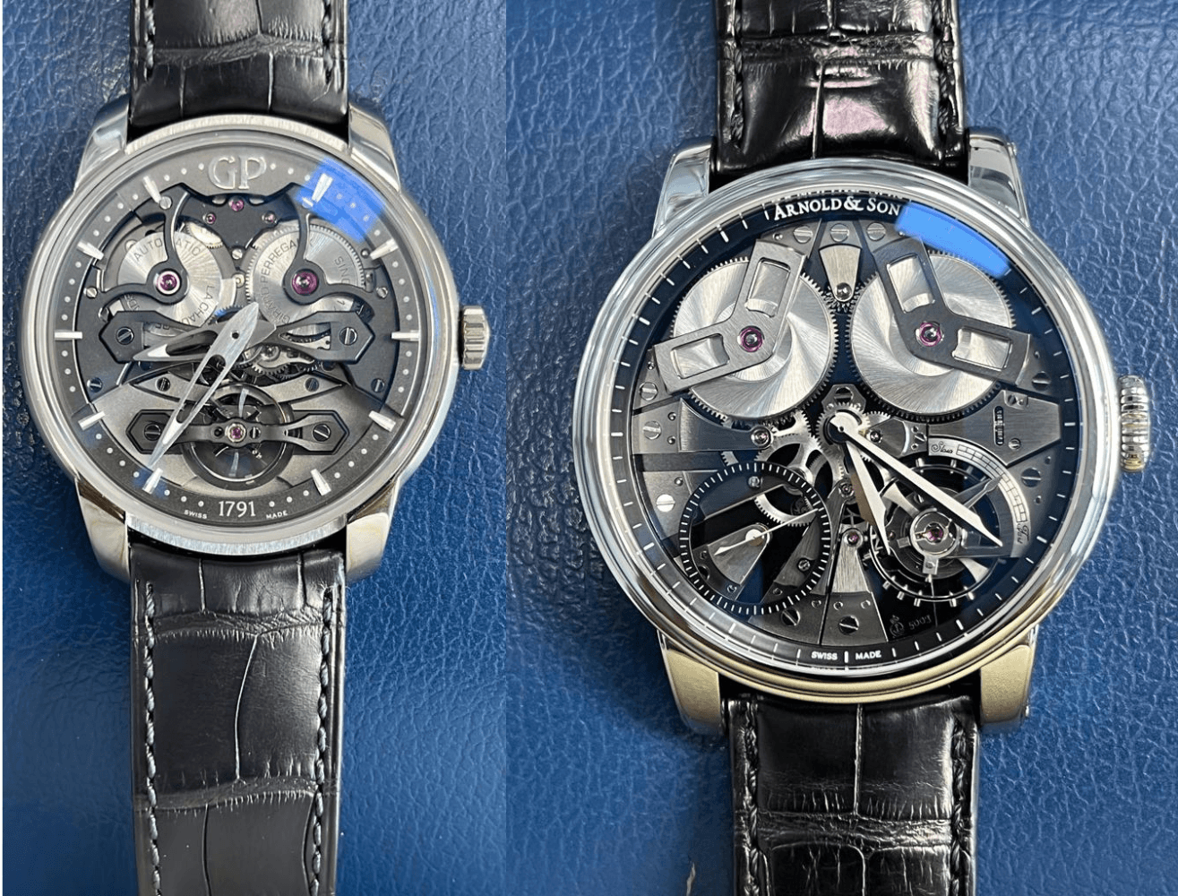 L- Girard Perrgaux Neo-Bridges R-Arnold & Son Tourbillon Chrono