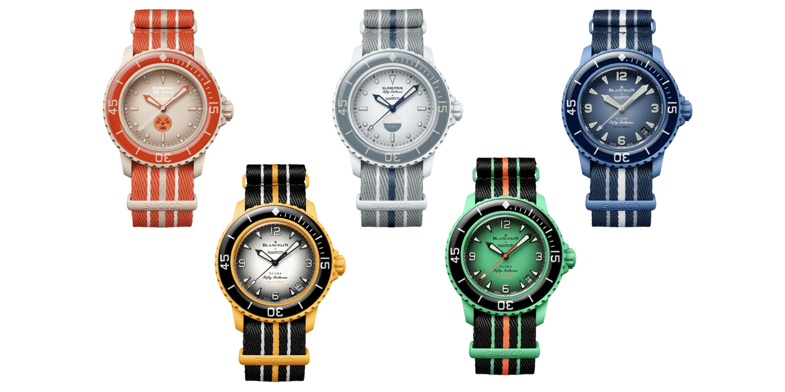 The five launches from the Blancpain x Swatch collection