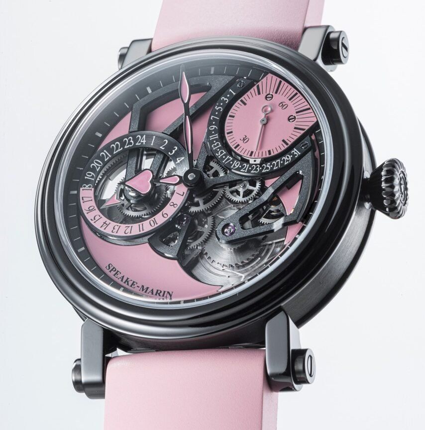 The Grade 5 Titanium DLC Coated Piccadilly case of the Dual Time Pink