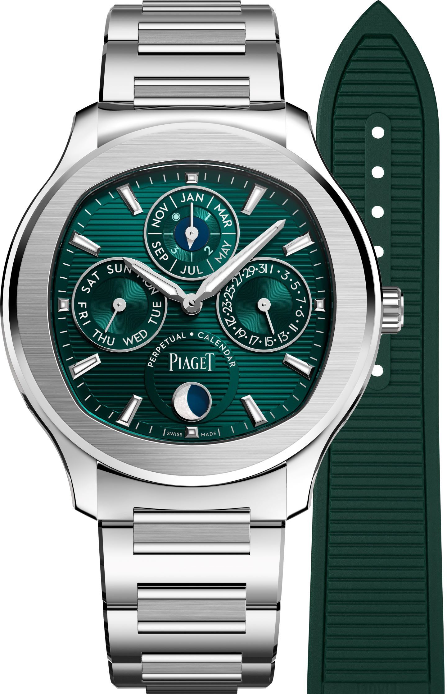 Piaget: Polo Ultra-Thin Perpetual Calendar In Solid Green Displays Extraleganza: Watches And Wonders 2023