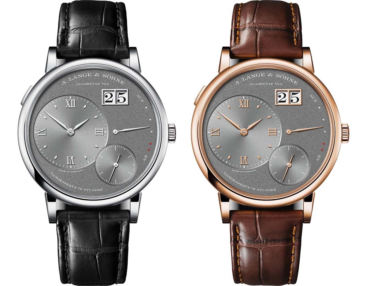 Grand Lange 1 in white gold (left) and pink gold (right)
