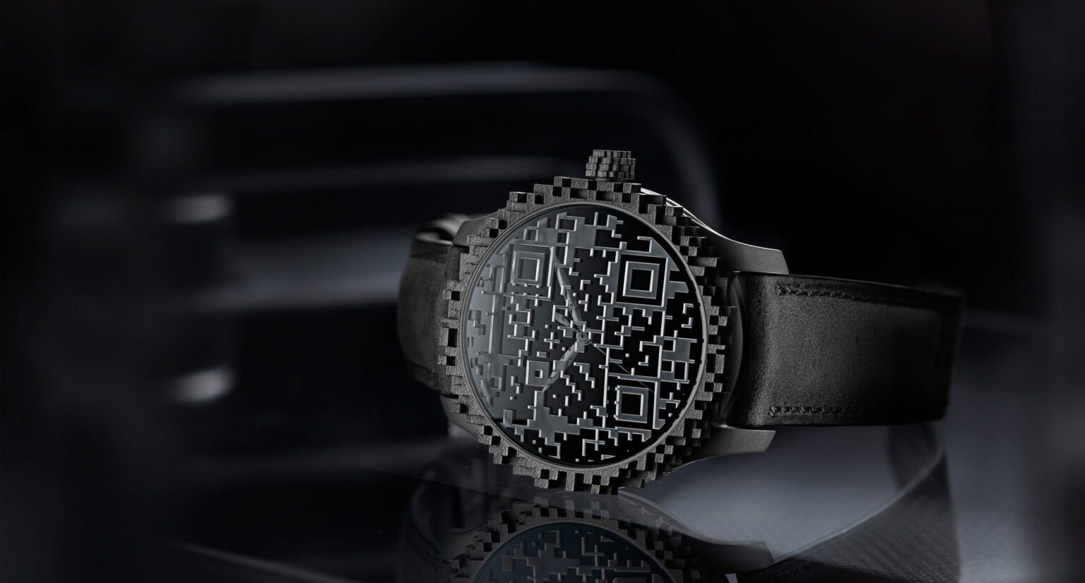 H. Moser & Cie. Endeavor Center seconds Genesis with the pixelated 3D printed titanium bezel and crown. This concept piece combines physical watchmaking expertise with the digital and virtual worlds.