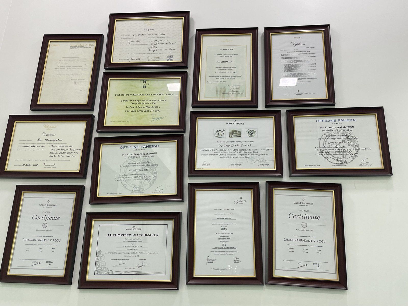 Certifications received by Mr. POGU