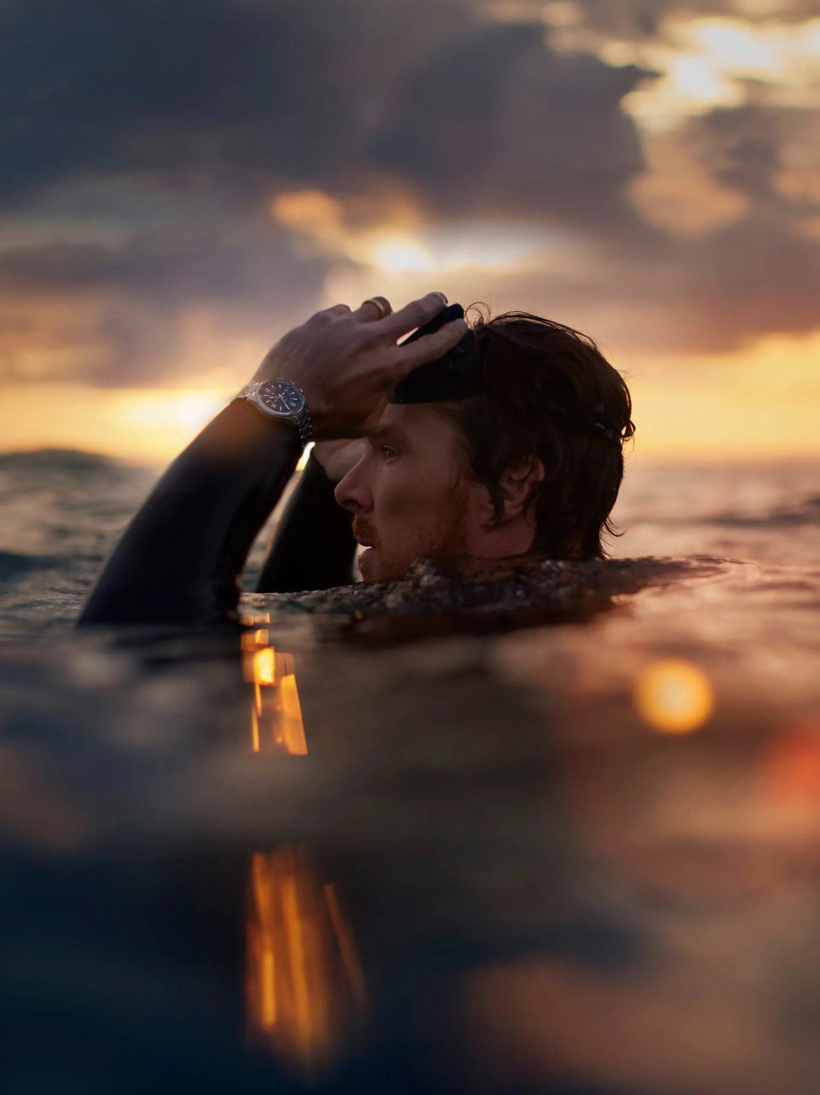 Benedict Cumberbatch wore the Jaeger-LeCoultre Polaris Mariner Memovox for the making of the short film "In a Breath." (Image credits: Watch I Love)
