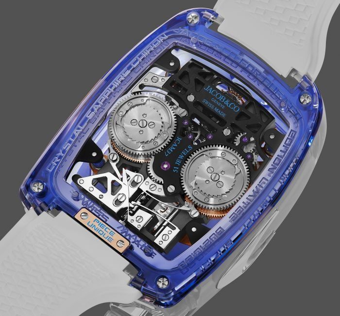 Jacob & Co. together with Bugatti spent almost a year developing a unique timepiece that reproduces the visceral sensation of the iconic Bugatti 16-cylinder engine