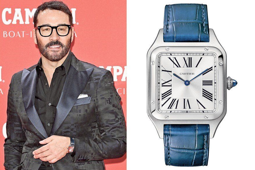 Jeremy Piven wearing Cartier Santos-Dumont watch in steel, $4,100 (Source: Getting Images/ Courtesy of Cartier)