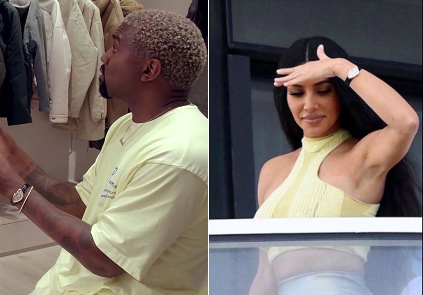 (Left) Kanye West wearing the Cartier Crash London & (Right) Kim Kardashian wearing the Cartier Crash Paris