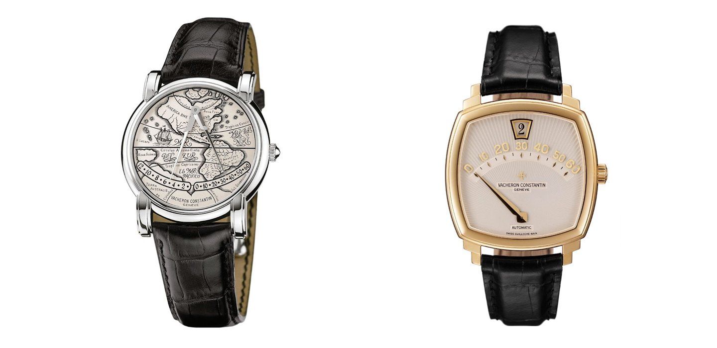 L-R - The Mercator watch (1994) and the Saltarello yellow gold wristwatch(1997)