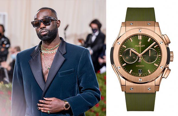 Primetime Emmy and BAFTA Award nominated British actor, Paapa Essiedu (I May Destroy You) accessorized with the Classic Fusion King Gold Green and an Off-White ensemble.