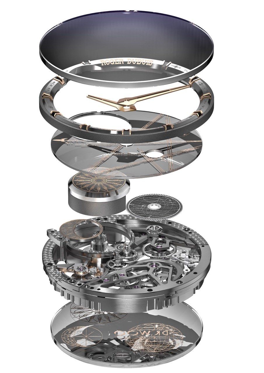 An Exploded view of Roger Dubuis Excalibur Monobalancier Calibre automatic RD720SQ movement