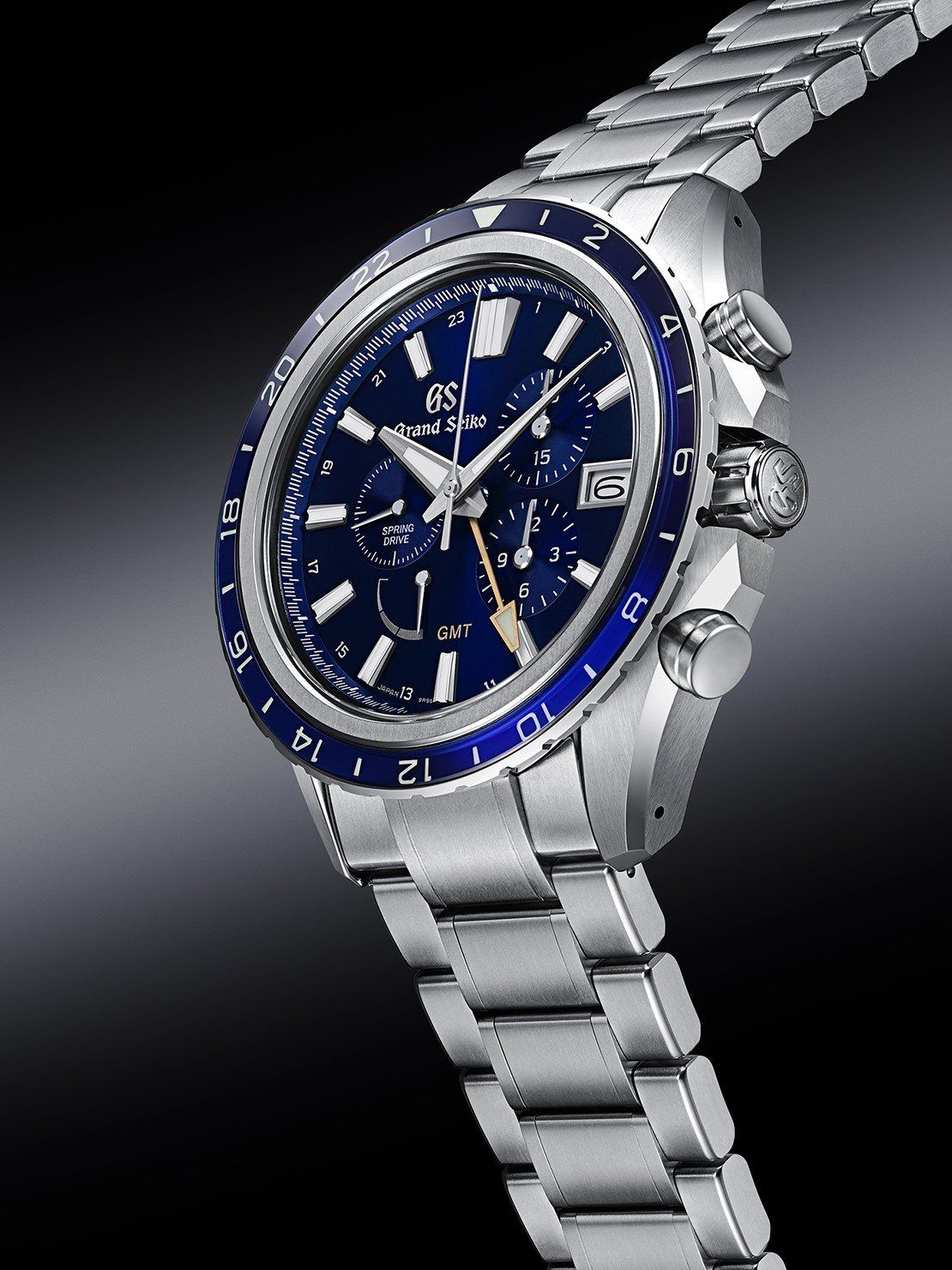 The first of the two chronographs features a blue dial