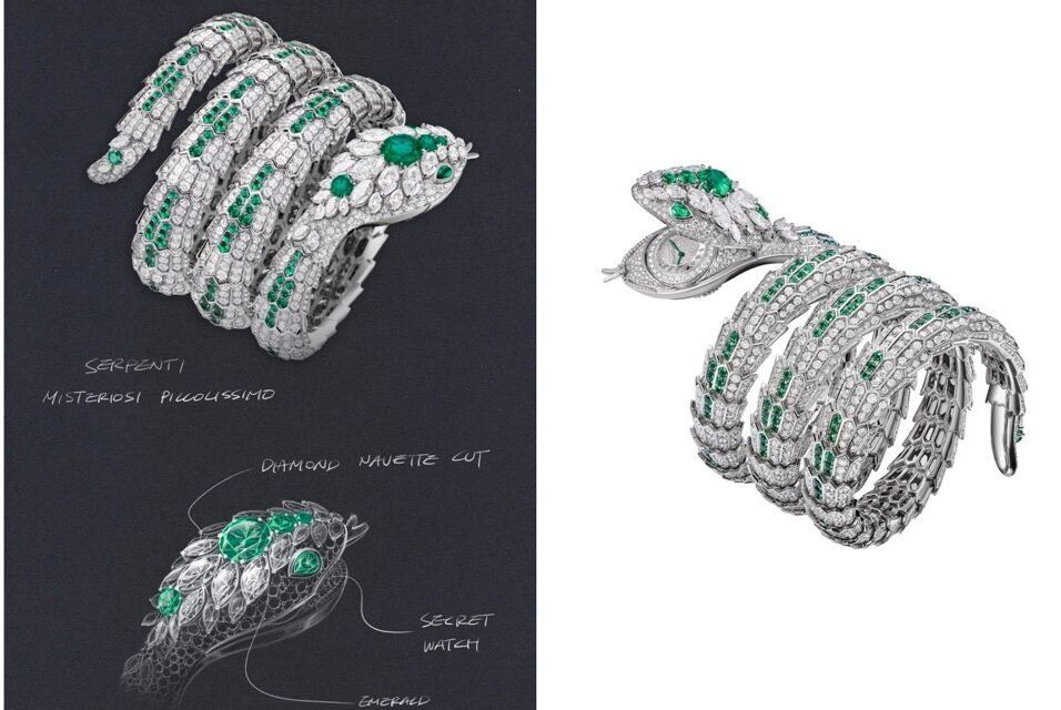 A white-gold dragon head with a matching three-twirl bracelet marks the second design in the Serpenti 75 line-up
